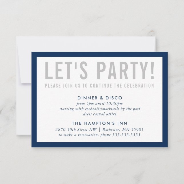 Invitation INFO FÊTE simple moderne gris marine (Devant)