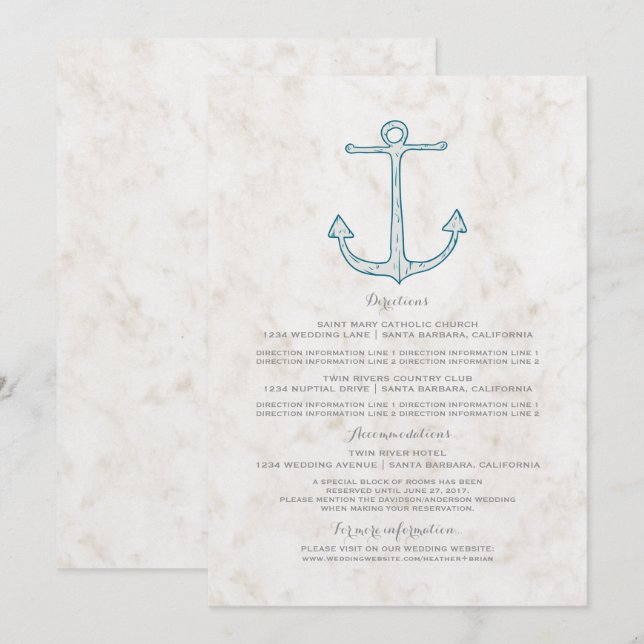 Invitation Informations de mariage à l'ancre rustique bleu ro (Devant / Derrière)