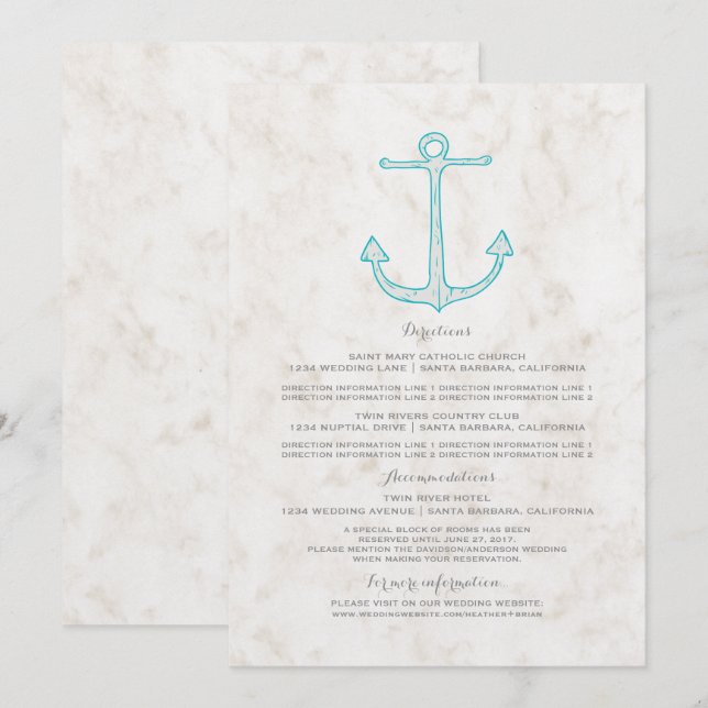 Invitation Informations de mariage à l'ancre rustique sarcell (Devant / Derrière)