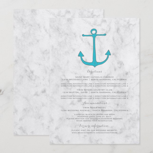 Invitation Informations de mariage à l'ancre rustique turquoi (Devant / Derrière)