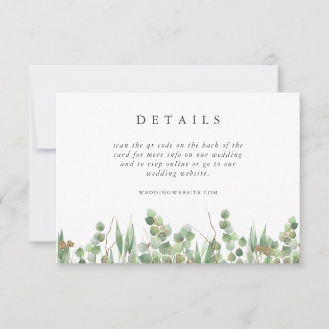 Invitation Informations de mariage à l'aquarelle verte et or  (Devant)