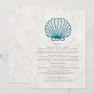 Invitation Informations de mariage coquillage rustique bleu r
