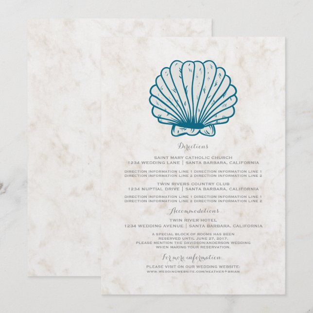 Invitation Informations de mariage coquillage rustique bleu r (Devant / Derrière)