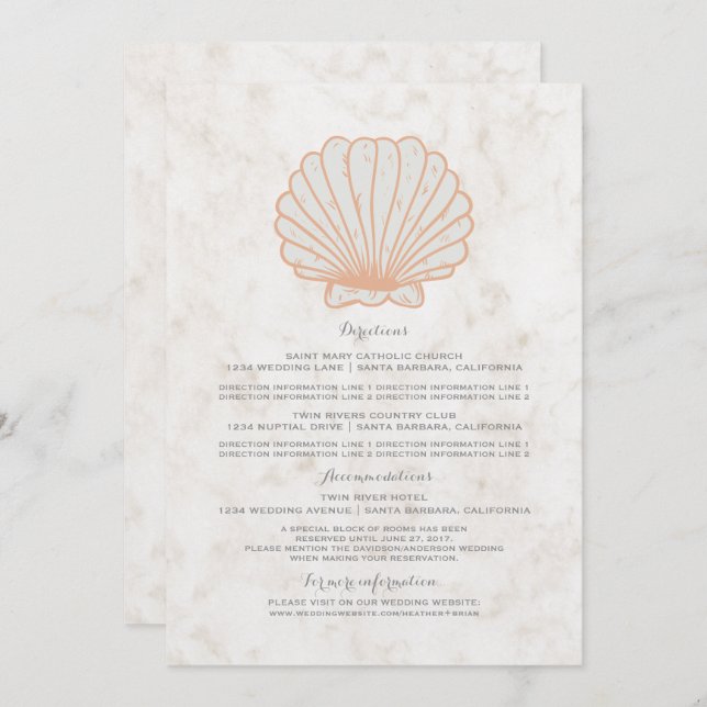 Invitation Informations de mariage coquillage rustique orange (Devant / Derrière)