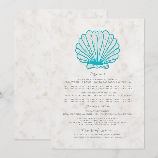 Invitation Informations de mariage coquillage rustique turquo (Devant / Derrière)