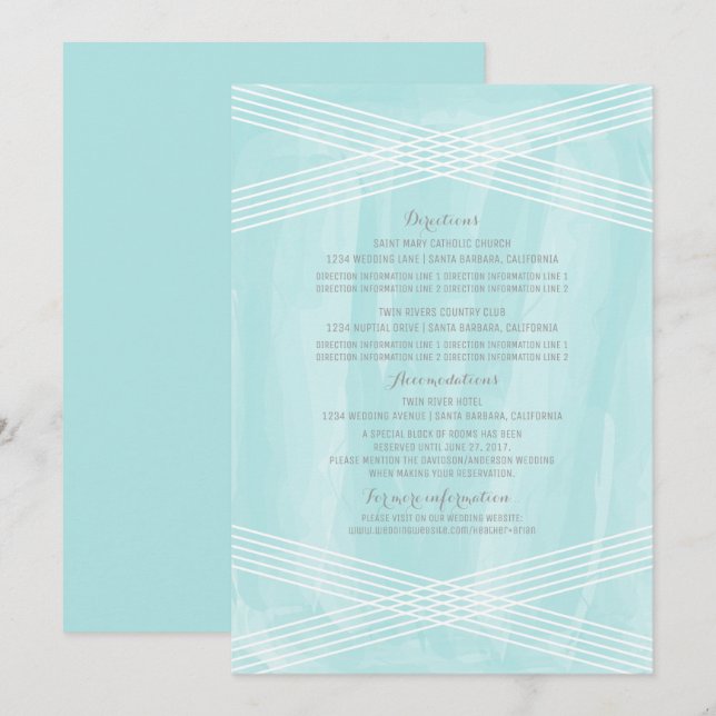 Invitation Informations de mariage Deco aquarelle turquoise (Devant / Derrière)