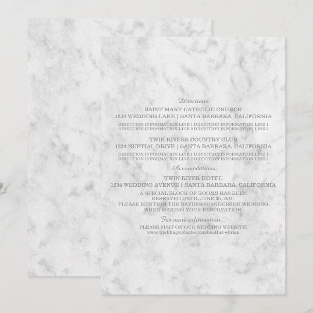 Invitation Informations de mariage élégantes en marbre gris (Devant / Derrière)