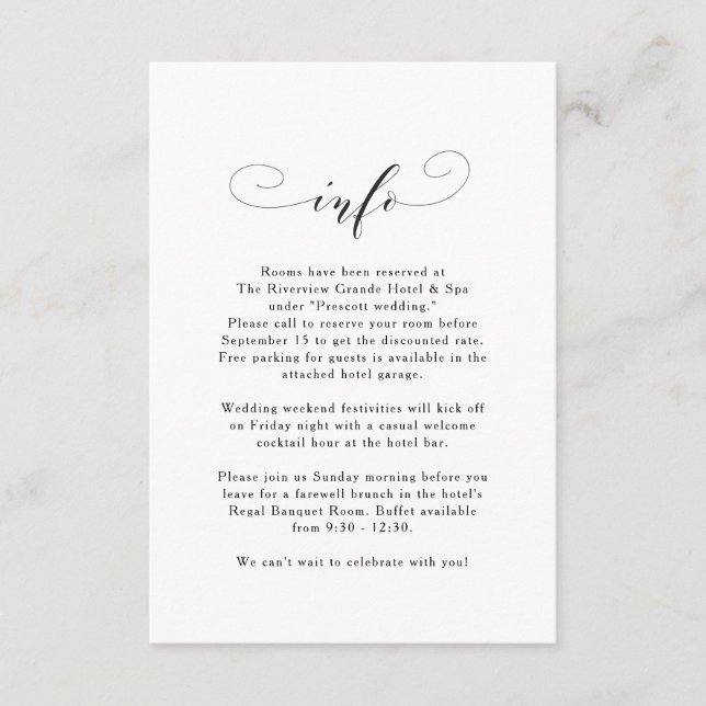 Invitation Informations de mariage élégantes simples en noir  (Devant)