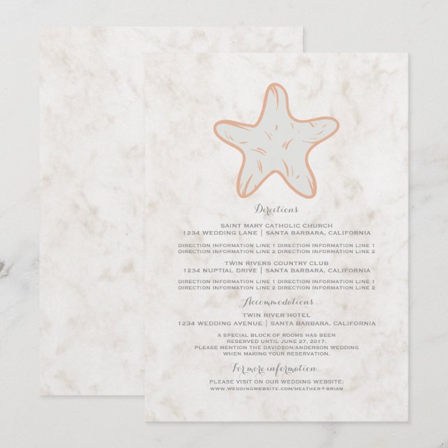 Invitation Informations de mariage étoile de mer rustique ora (Devant / Derrière)