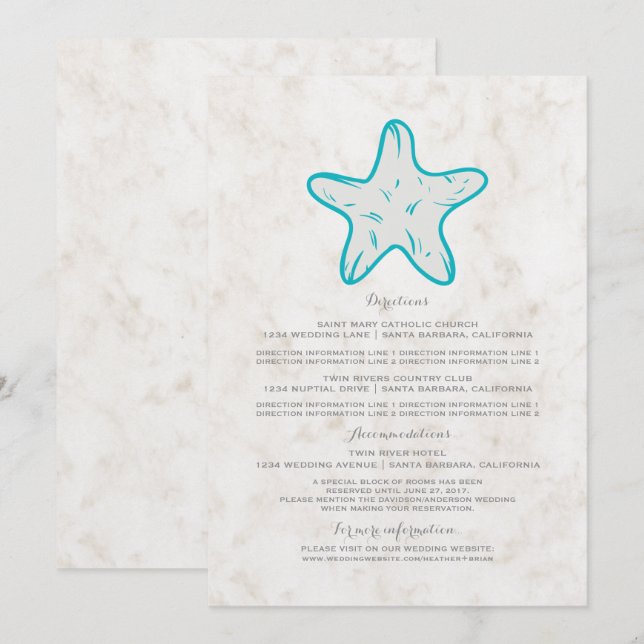 Invitation Informations de mariage étoile de mer rustique tur (Devant / Derrière)