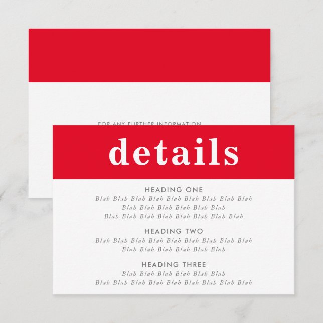 Invitation INFORMATIONS DÉTAILS moderne bold garçon rouge (Devant / Derrière)