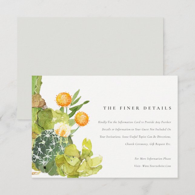 INVITATION INFORMATIONS FLORALES CACTUS SUCCULENT A L'AQUAREL (Devant / Derrière)
