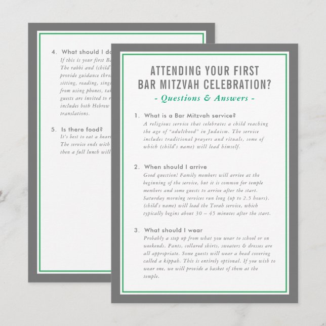 Invitation Informations questions conseils service MITZVAH ve (Devant / Derrière)