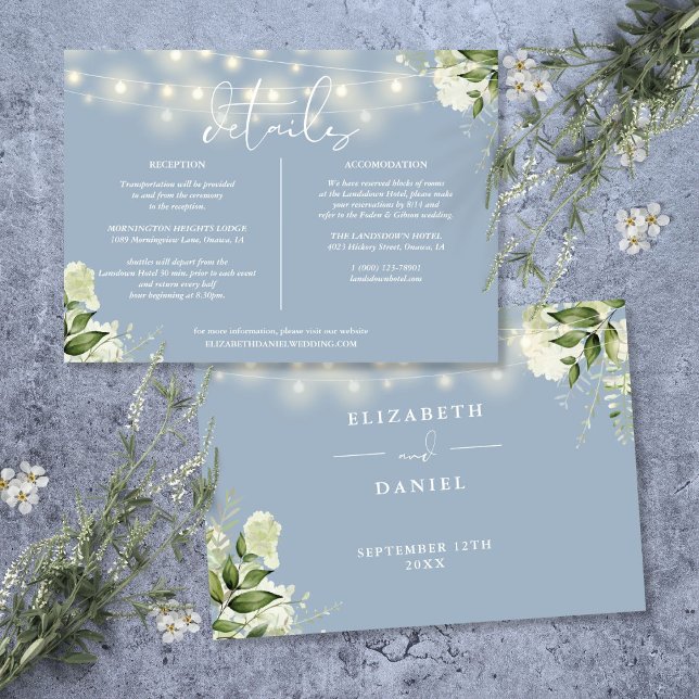 Invitation Informations sur les détails de mariage avec une v (Dusty Blue Greenery Wedding Details Information Invitation)