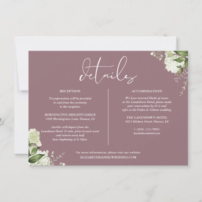 Invitation Informations sur les détails du mariage avec verdu (Devant)