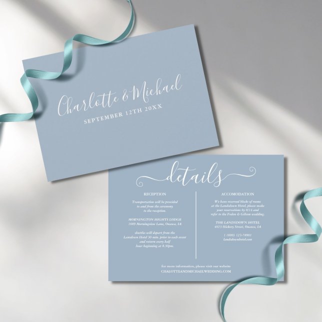 Invitation Informations sur les détails du mariage bleu pouss (Créateur téléchargé)
