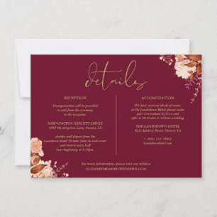 Invitation Informations sur les détails du mariage floral dor