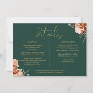 Invitation Informations sur les détails du mariage floral or