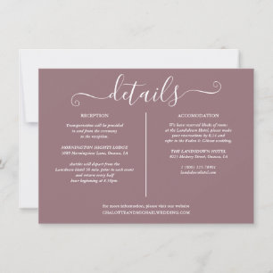 Invitation Informations sur les détails du mariage mauve
