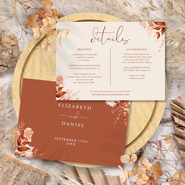 Invitation Informations sur les détails floraux de mariage d' (Autumn Fall Floral Wedding Details Information Invitation)
