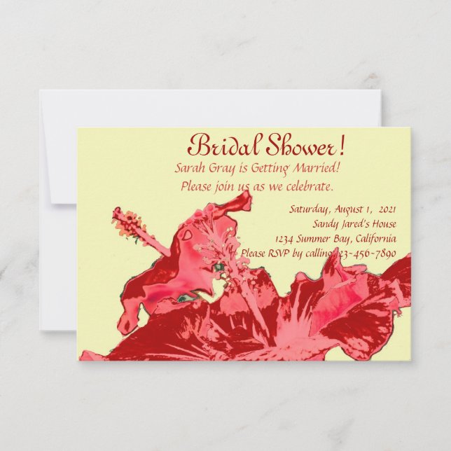 Invitation Inhibiscus rouge exotique fleurie douche nuptiale (Devant)
