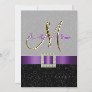 Invitation initiale au mariage noir gris pourpre