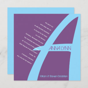 Invitation INITIALE D'UN Bat mitzvah Bar