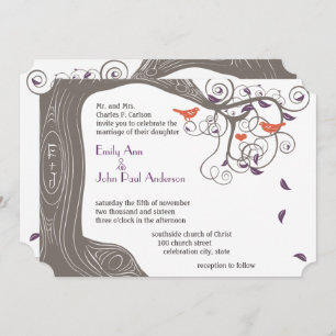 Invitation Initiales Arbre Tangerine Oiseau Mariage Invitatio