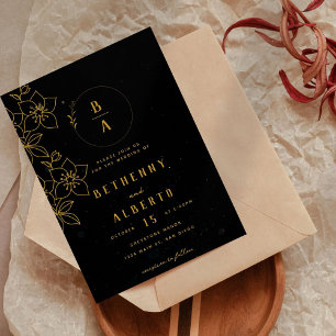 Invitation Initiales Black Gold Mariage moderne