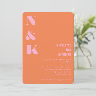Invitation Initiales de monogramme de mariage rose orange mod