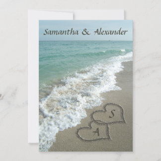 Invitation Initiales du coeur de sable, mariage de destinatio