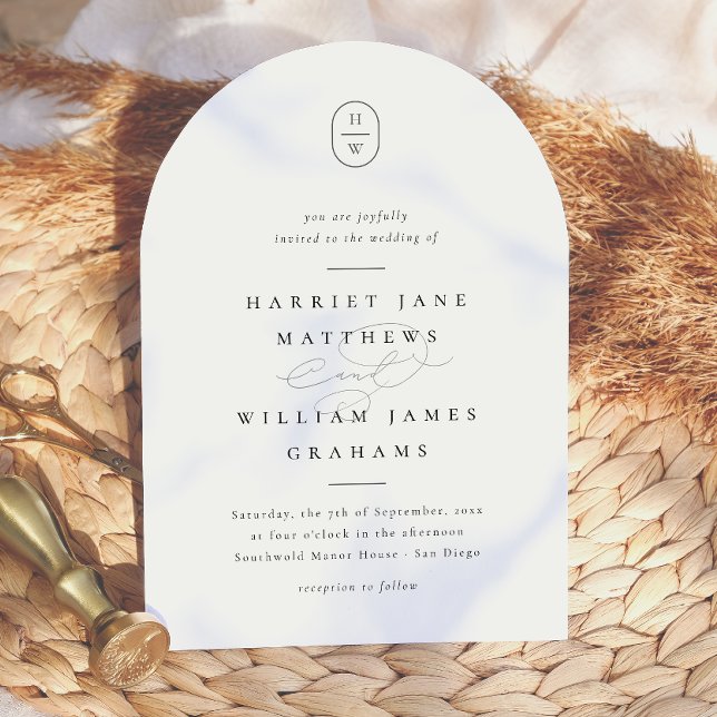 Invitation Initiales Élégantes Mariage Arch Photo Noir & Blan (Card Front  Mock-up)