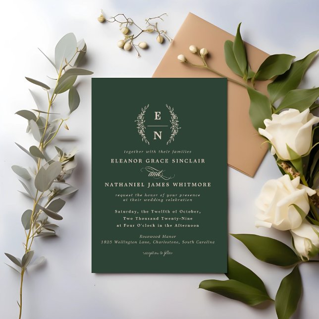 Invitation Initiales florales empilées Monogramme Mariage (Floral Stacked Initials Wedding Monogram Invitation)