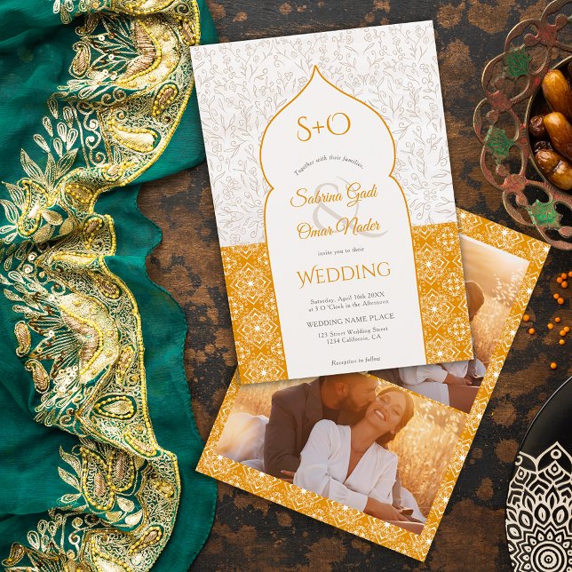 Invitation Initiales florales Gold marocain 3 mariage photo (Créateur téléchargé)