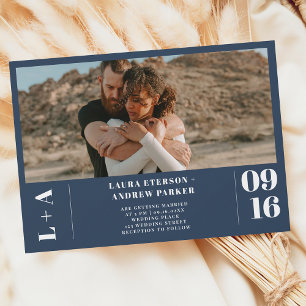 Invitation Initiales minimalistes bleu poussiéreux 1 mariage 