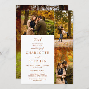 Invitation Initiales modernes en terre cuite 4 photos mariage
