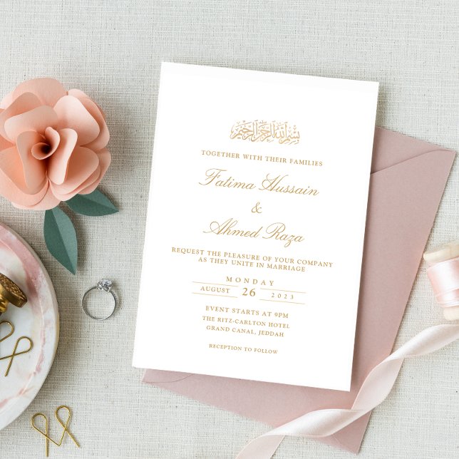 Invitation Initiales Modernes Minimales Or Script Mariage Mus (Créateur téléchargé)