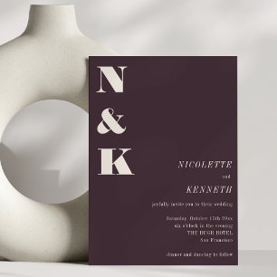 Invitation Initiales Monogramme Boho Mariage Photo Hiver Prun