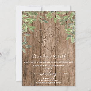 Invitation Initiales monogramme bois effet sculpté arbre invi