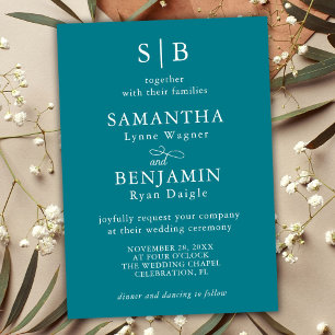 Invitation Initiales Monogramme Turquoise Classiques Mariage