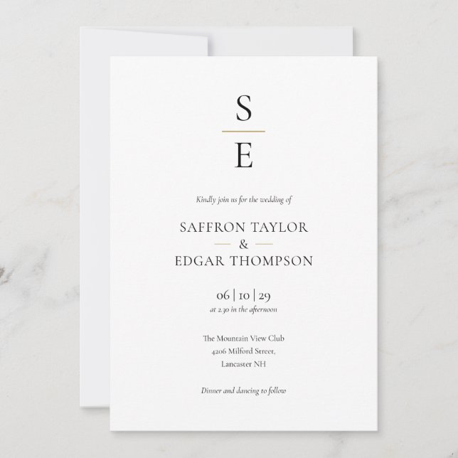 Invitation Initiales Monogrammes minimalistes modernes Mariag (Devant)