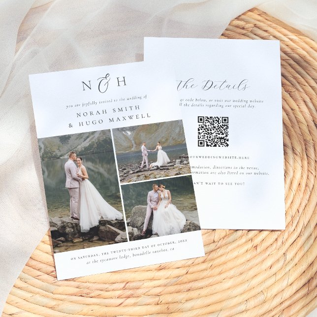 Invitation Initiales monogrammes QR Code 3 Mariage photo Coll (Créateur téléchargé)