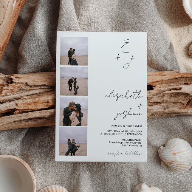 Invitation Initiales photo minimaliste 5 Simple Mariage éléga (Minimalist 5 Photo Initials Simple Elegant Wedding Invitation)
