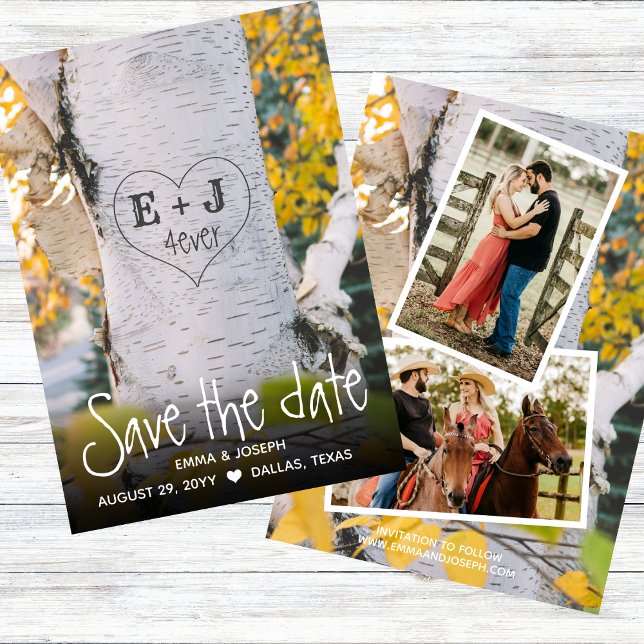 Invitation Initiales rustiques 4ever Coeur sculpté Mariage Ar (Créateur téléchargé)