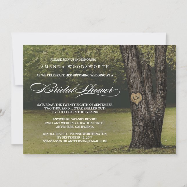 Invitation Initiales rustiques Chêne Arbre Bridal Douche Invi (Devant)