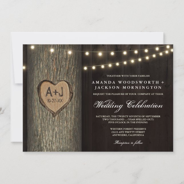 Invitation Initiales sculptées Vieux Chêne Arbre Mariage Invi (Devant)