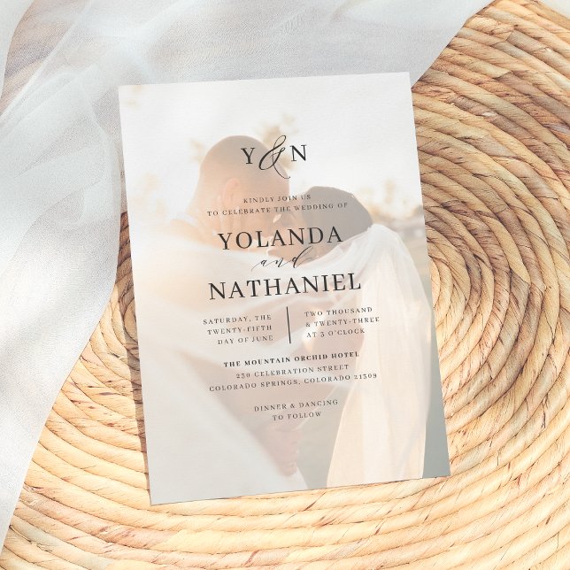 Invitation Initiales Simples Calligraphie Élégante Photo Mari (Créateur téléchargé)