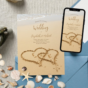 Invitation Initiales sur la plage de sable Photo de mariage