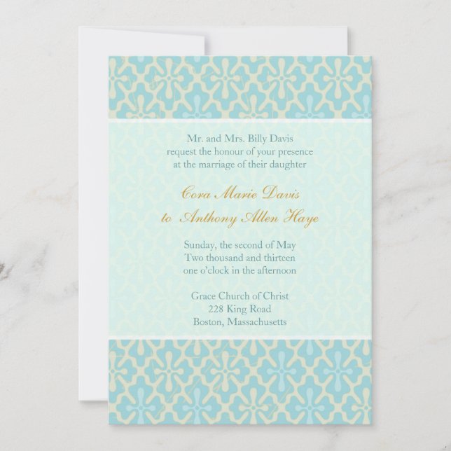 Invitation Initiation de Light Blue Cross Mariage damassé (Devant)
