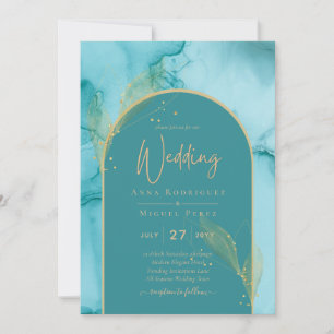 Invitation INK Abstrait Turquoise Turquoise Gold Wedding INVI
